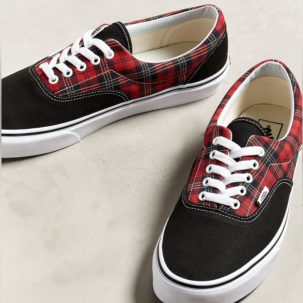 Vans Red Plaid and Black Sneakers - Picture 2 of 6